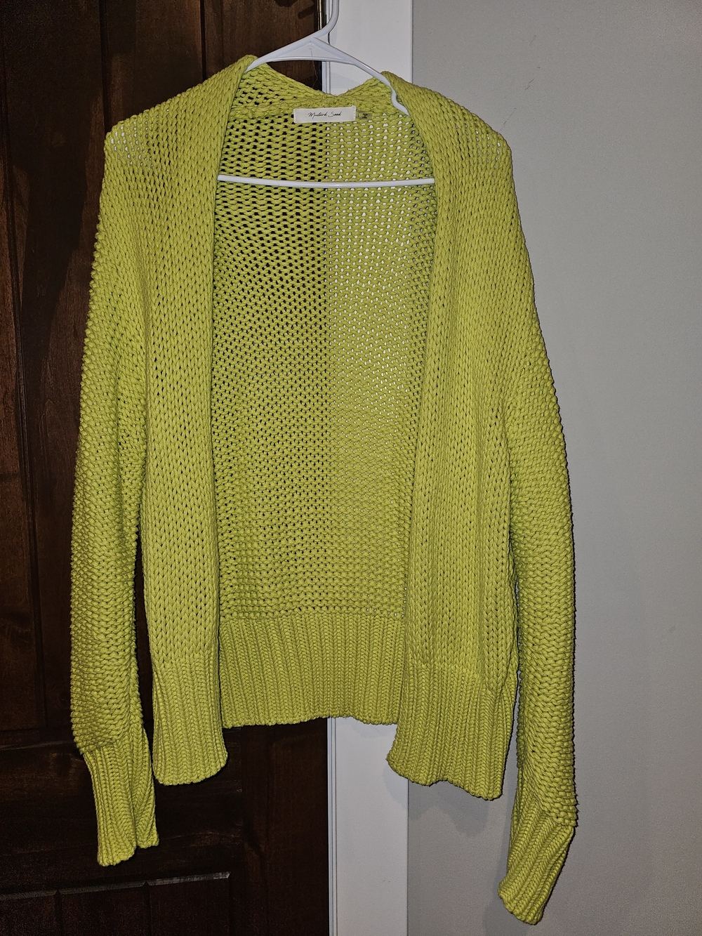 EUC Mustard Seed Open-Front Bright Lime Knit Cardigan Sweater -